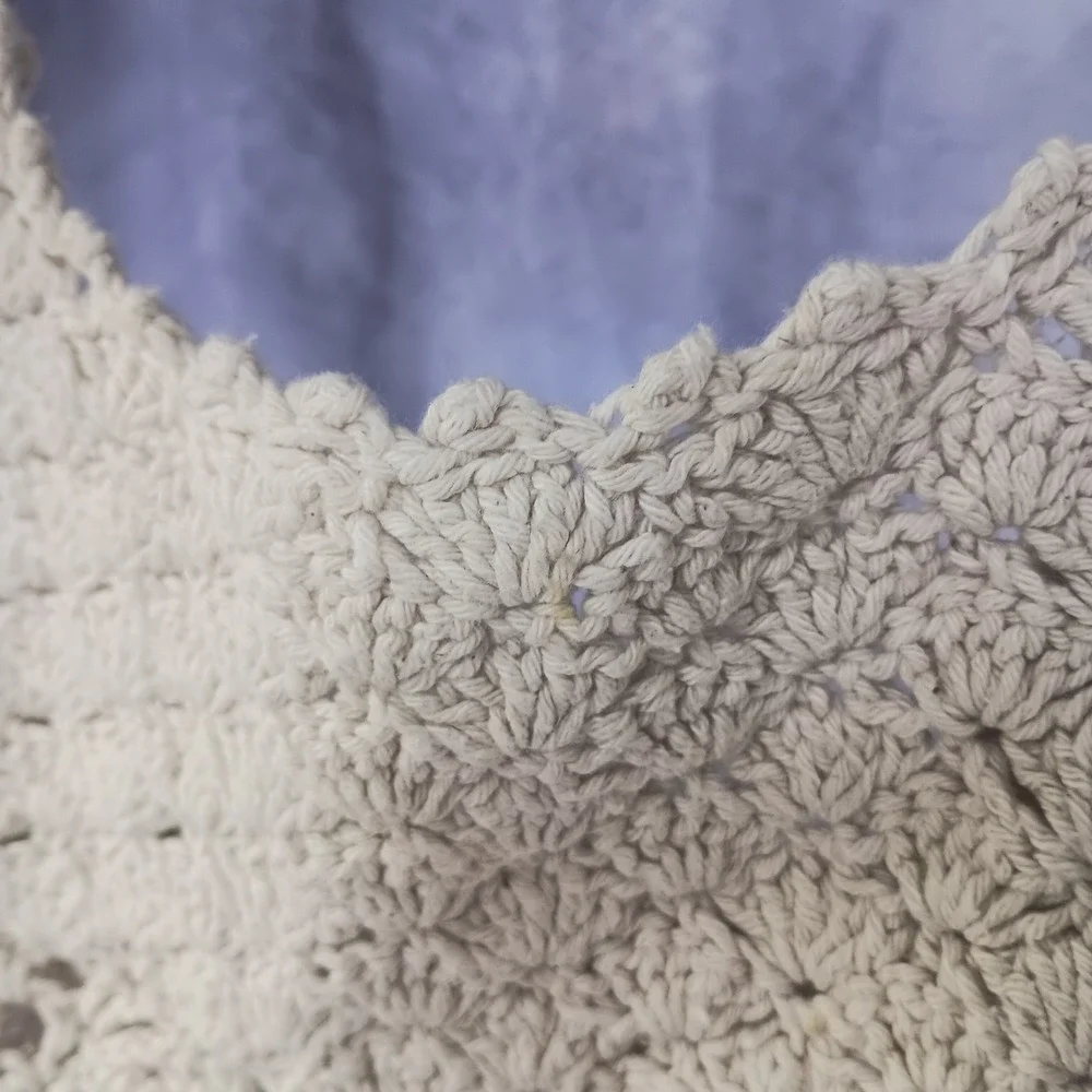 Handmade Crochet Tank Top Cream Open Knit Boho Festival Cottagecore